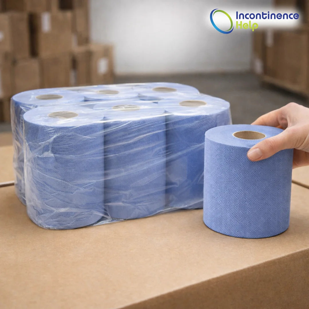 BLUE 2PLY EMBOSSED CENTREFEED PAPER WIPE KITCHEN ROLLS CLEANING TOWELS