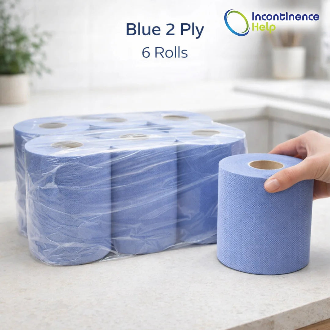 BLUE 2PLY EMBOSSED CENTREFEED PAPER WIPE KITCHEN ROLLS CLEANING TOWELS