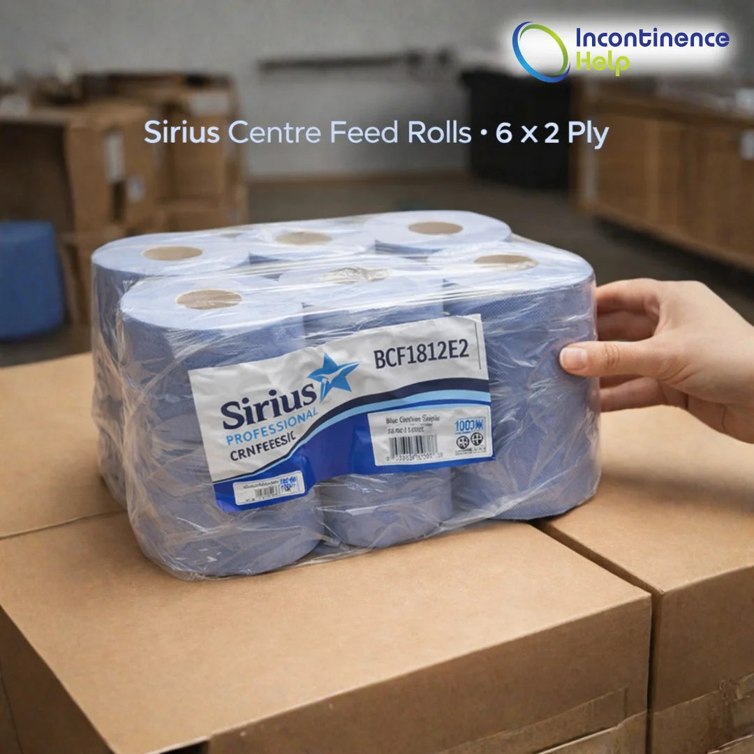 6 x Sirius Centre Feed Rolls 2ply Embossed Kitchen Paper Towel Bigger Blue Rolls