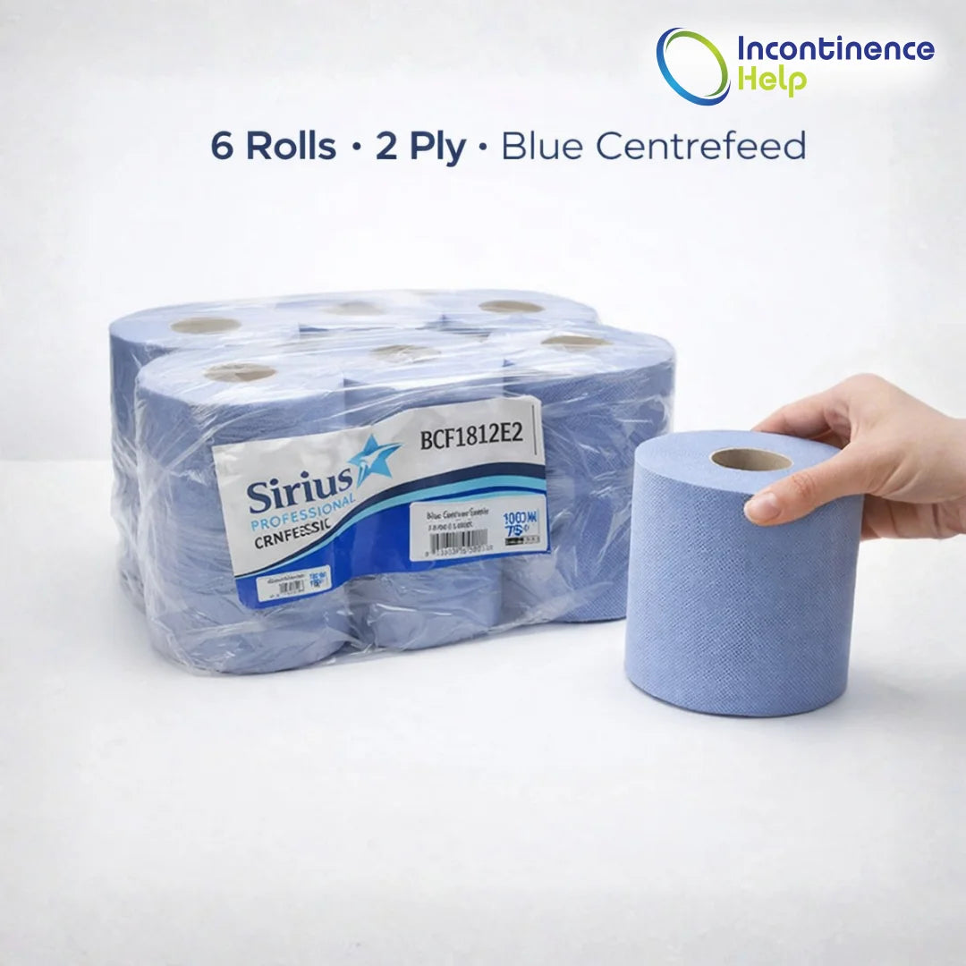 6 x Sirius Centre Feed Rolls 2ply Embossed Kitchen Paper Towel Bigger Blue Rolls