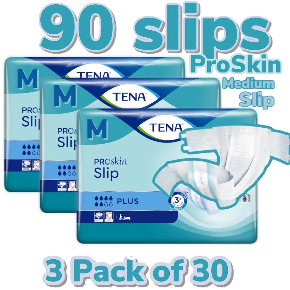 CASE SAVER 3 PACKS OF TENA SLIP PLUS Pro MEDIUM 90 SLIPS INCONTINENCE PANTS