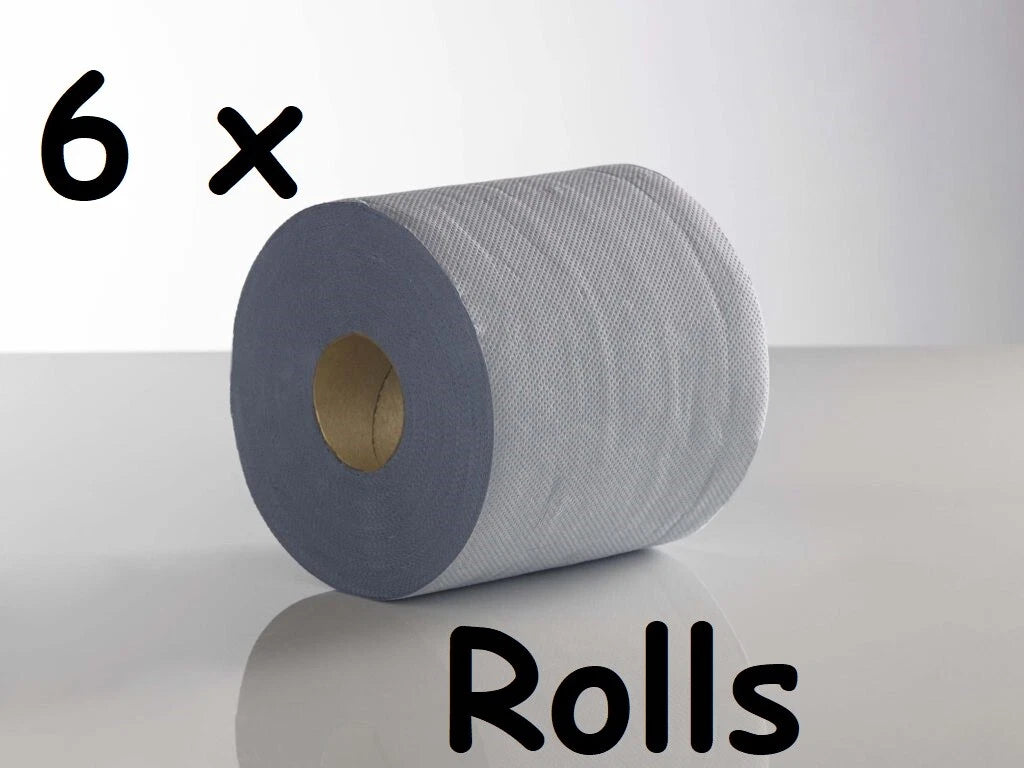 6 x Sirius Centre Feed Rolls 2ply Embossed Kitchen Paper Towel Bigger Blue Rolls