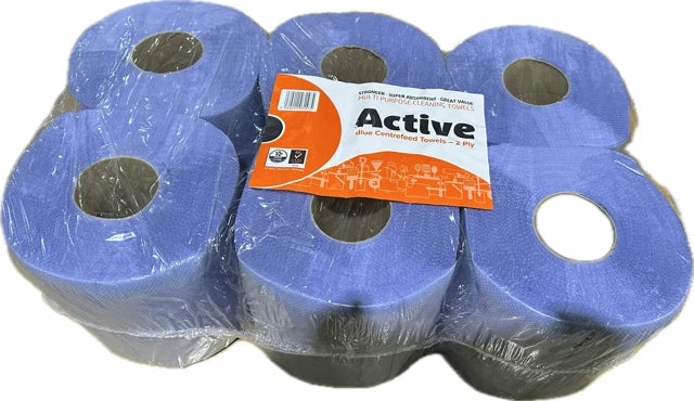 BLUE 2PLY EMBOSSED CENTREFEED PAPER WIPE KITCHEN ROLLS CLEANING TOWELS