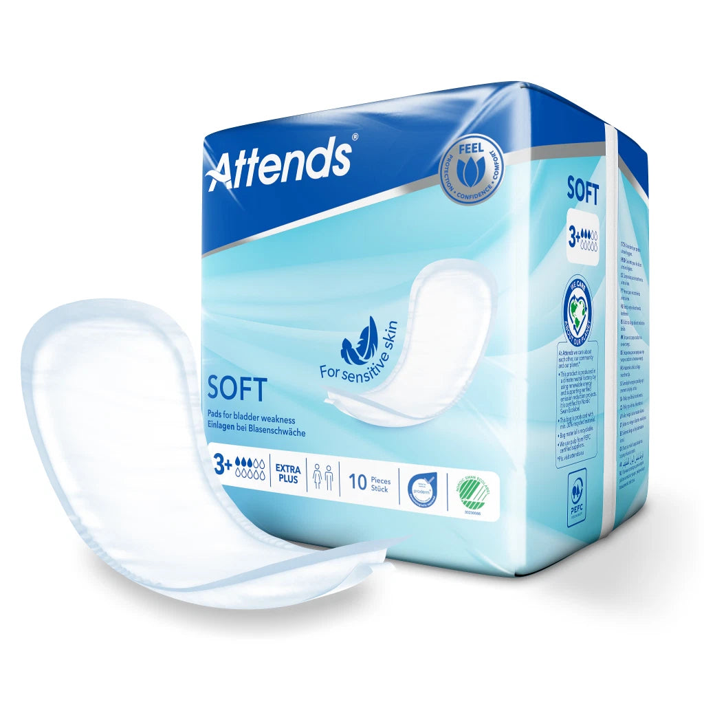 Attends Soft 3 + Extra Plus 12 Packs Of 10 - 120 x Incontinence Pads 205112