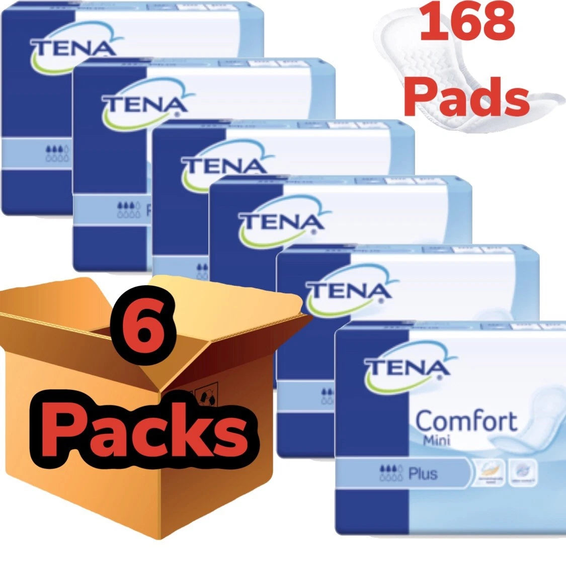 TENA Comfort Mini Plus Case Saver 6 Packs Of 28 Incontinence Pads 761420 Slips
