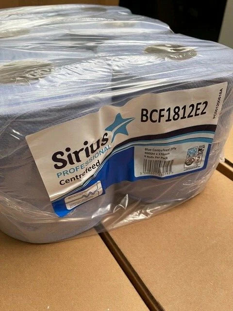 6 x Sirius Centre Feed Rolls 2ply Embossed Kitchen Paper Towel Bigger Blue Rolls