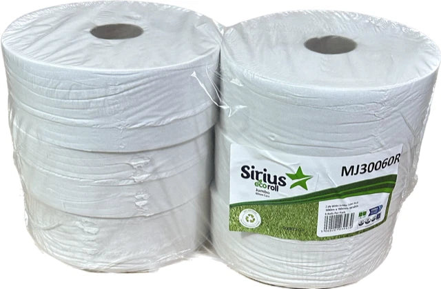 2PLY JUMBO TOILET ROLLS 300M - 6 ROLLS - 60MM CORE - LOOS ROLL