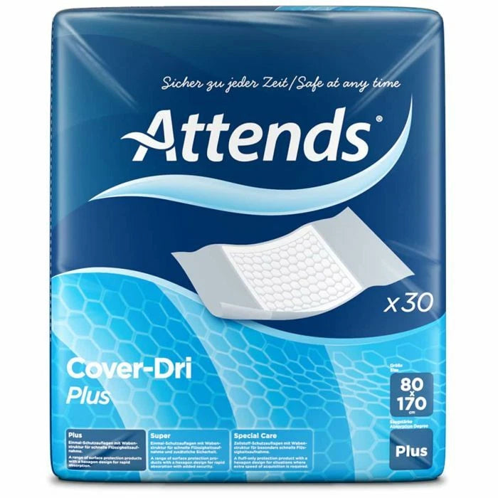 Attends Cover Dri Plus 80 x 170 with Tuck Pack of 30 Incontinence Bed Pads