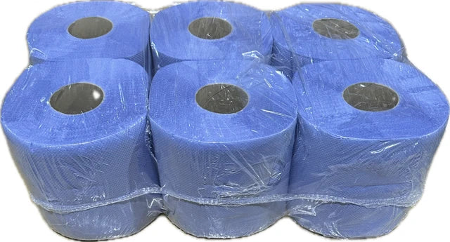 BLUE 2PLY EMBOSSED CENTREFEED PAPER WIPE KITCHEN ROLLS CLEANING TOWELS