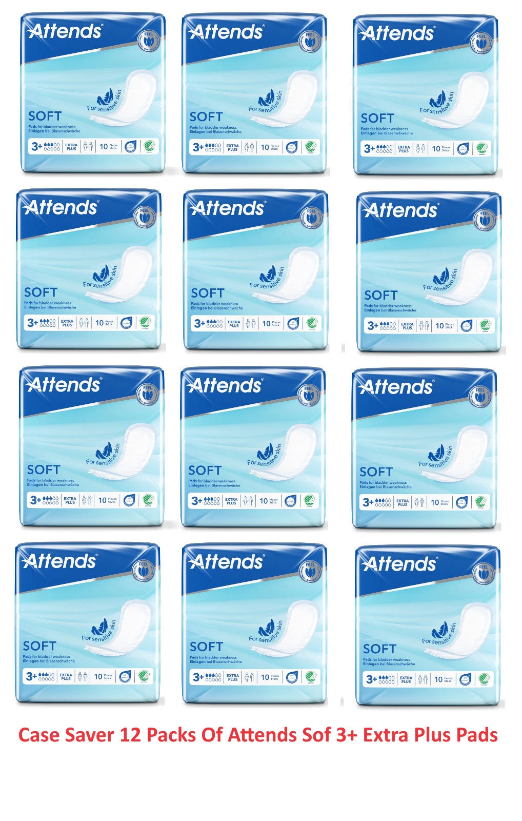 Attends Soft 3 + Extra Plus 12 Packs Of 10 - 120 x Incontinence Pads 205112