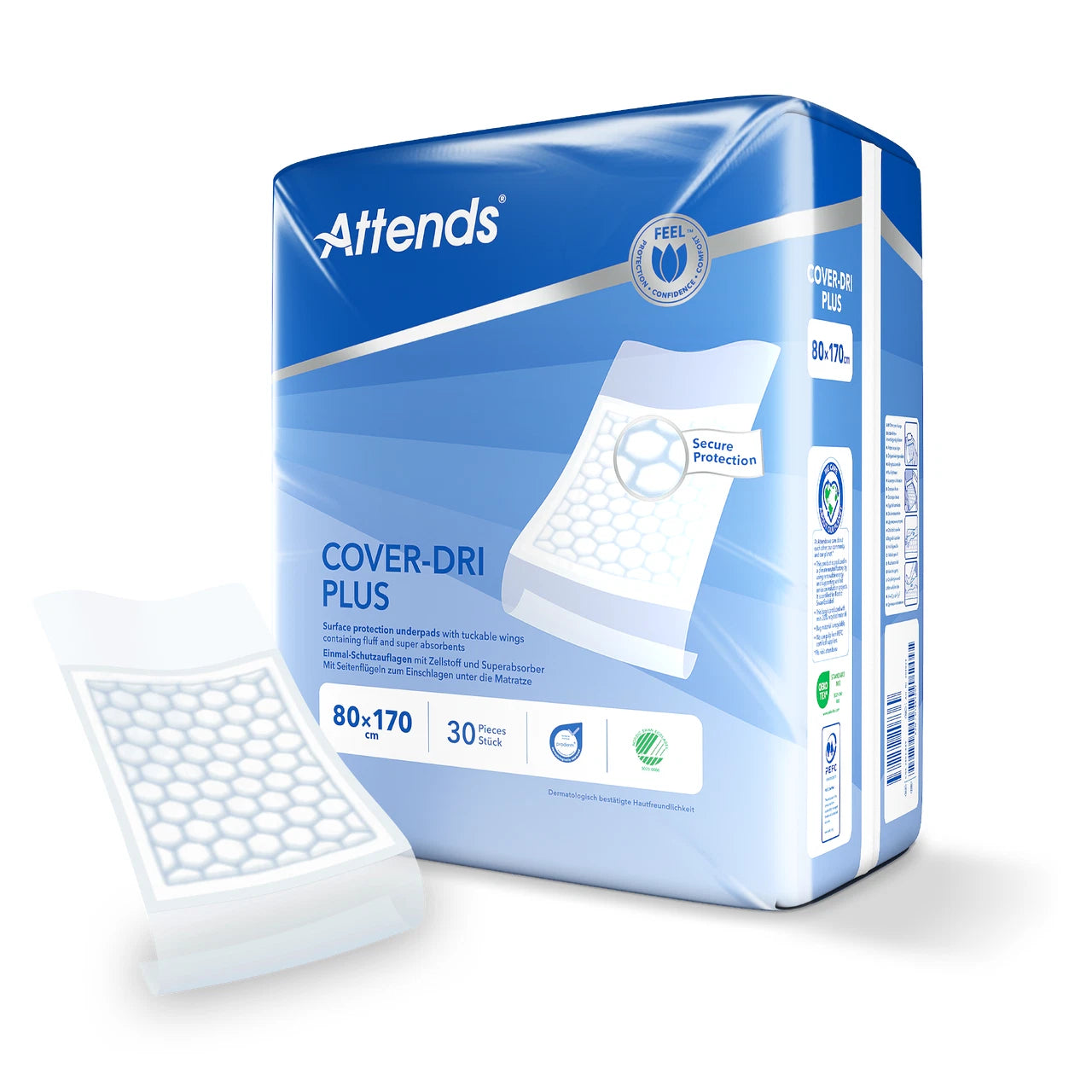Attends Cover Dri Plus 80 x 170 with Tuck Pack of 30 Incontinence Bed Pads